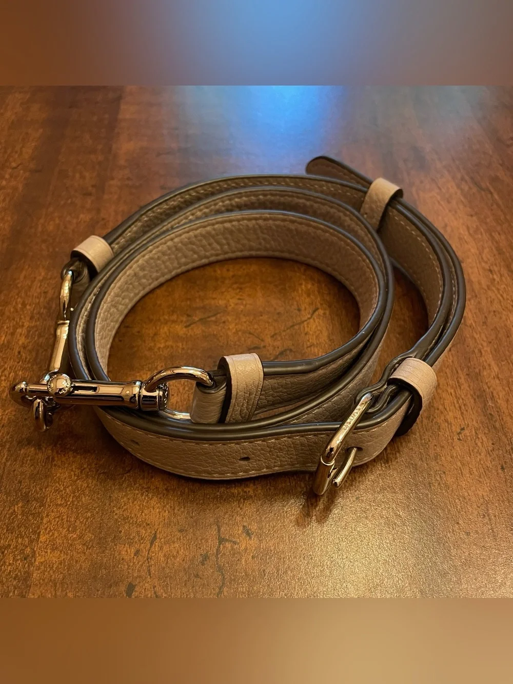 NWOT Coach Leather Crossbody Strap - Taupe / Tan - Brown Edging - Silver